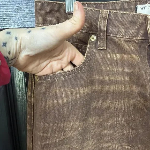 Free People Good Luck High Rise Coated Barrel Jeans Brown Size 27 Loose - Picture 6 of 9